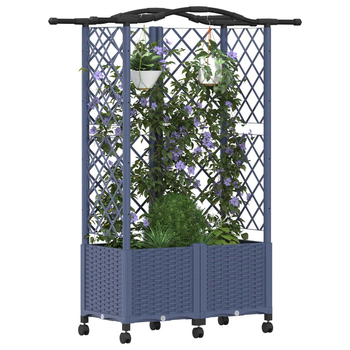 Hævet Bed med Trellis og Tag Grå 122 x 40 x 144 cm PP