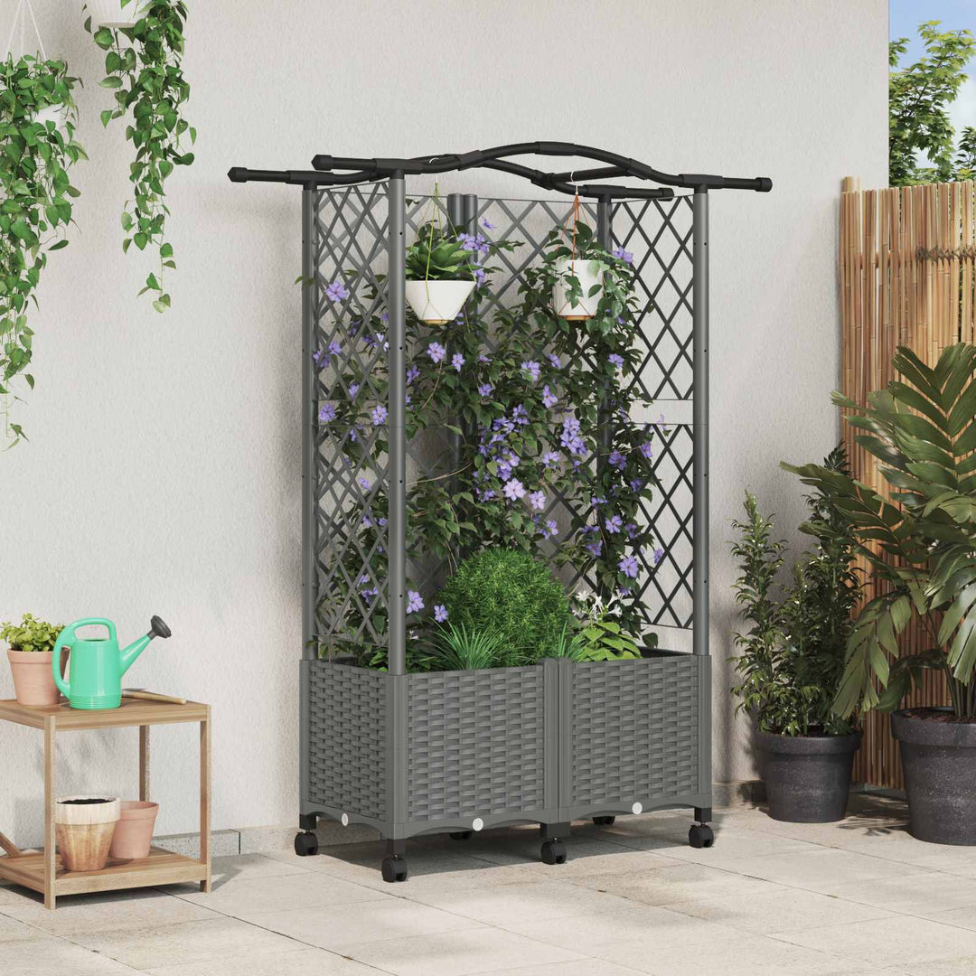 Hævet Bed med Trellis og Tag Lysegrå 122 x 40 x 144 cm PP