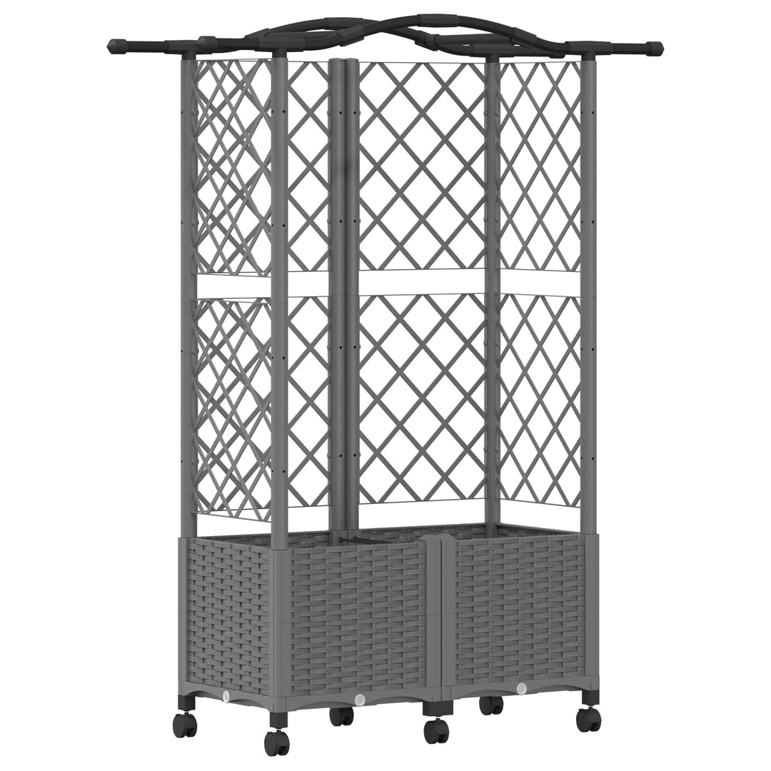 Hævet Bed med Trellis og Tag Lysegrå 122 x 40 x 144 cm PP