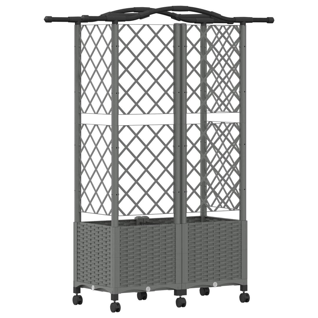 Hævet Bed med Trellis og Tag Lysegrå 122 x 40 x 144 cm PP