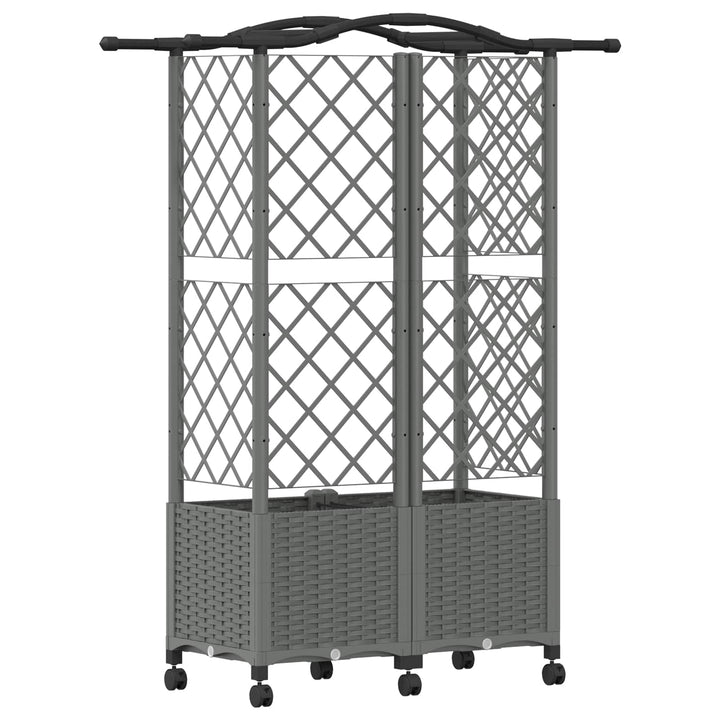 Hævet Bed med Trellis og Tag Lysegrå 122 x 40 x 144 cm PP
