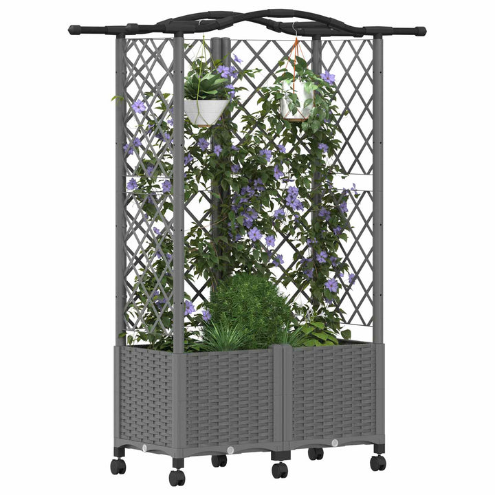 Hævet Bed med Trellis og Tag Lysegrå 122 x 40 x 144 cm PP