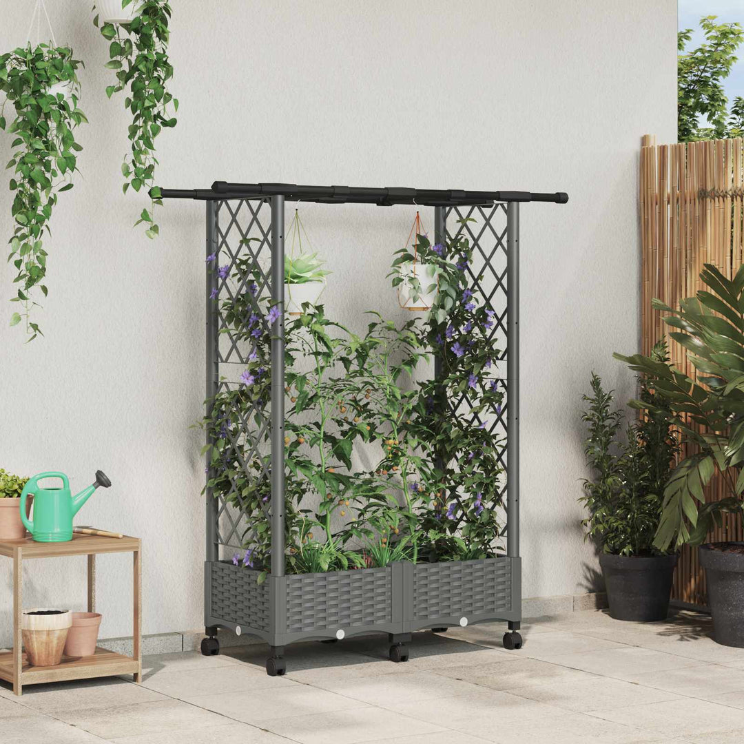 Hævet Bed med Trellis og Tag Lysegrå 122,5 x 40 x 127 cm PP