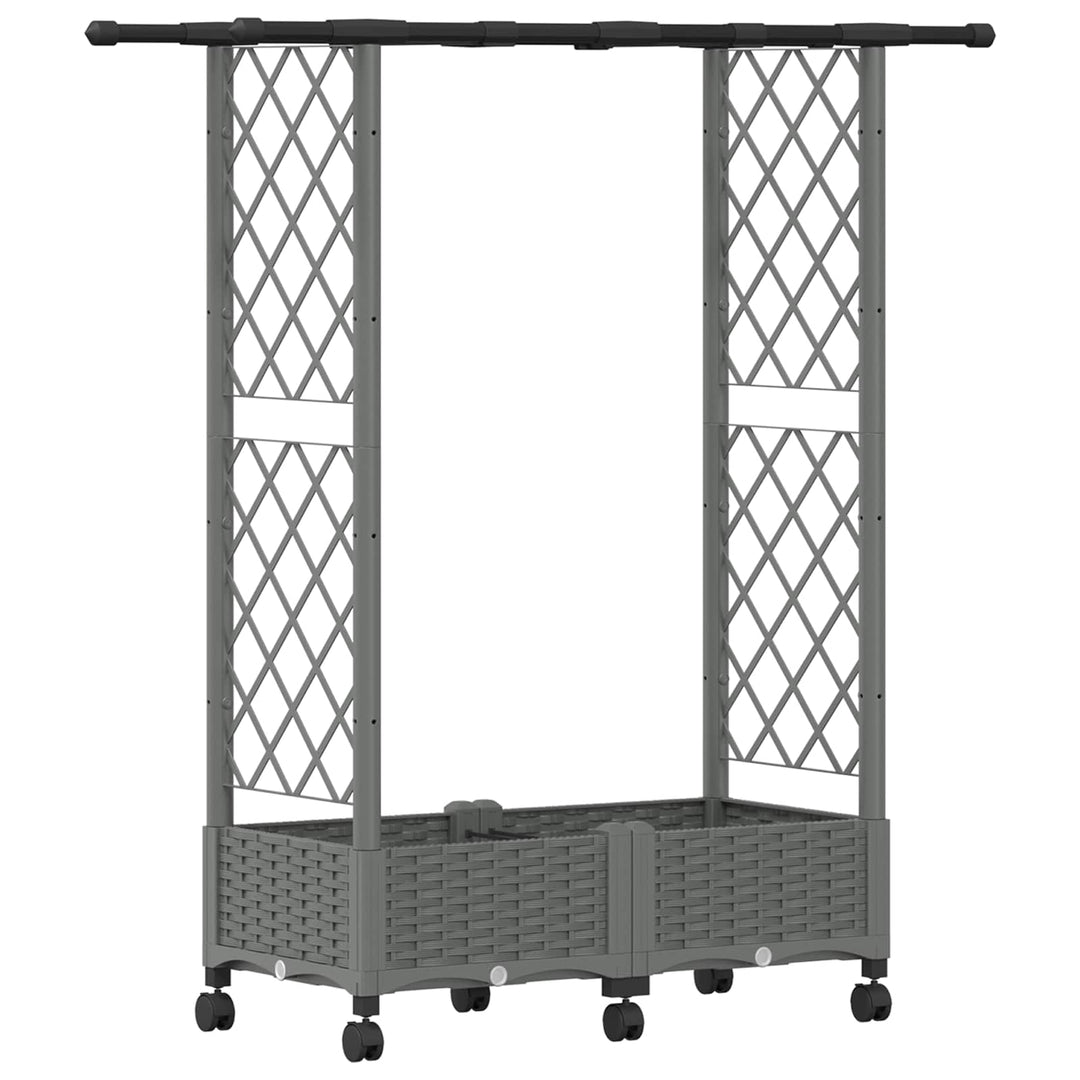 Hævet Bed med Trellis og Tag Lysegrå 122,5 x 40 x 127 cm PP