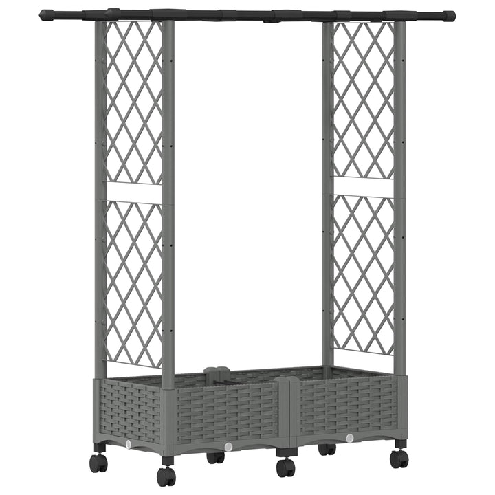 Hævet Bed med Trellis og Tag Lysegrå 122,5 x 40 x 127 cm PP