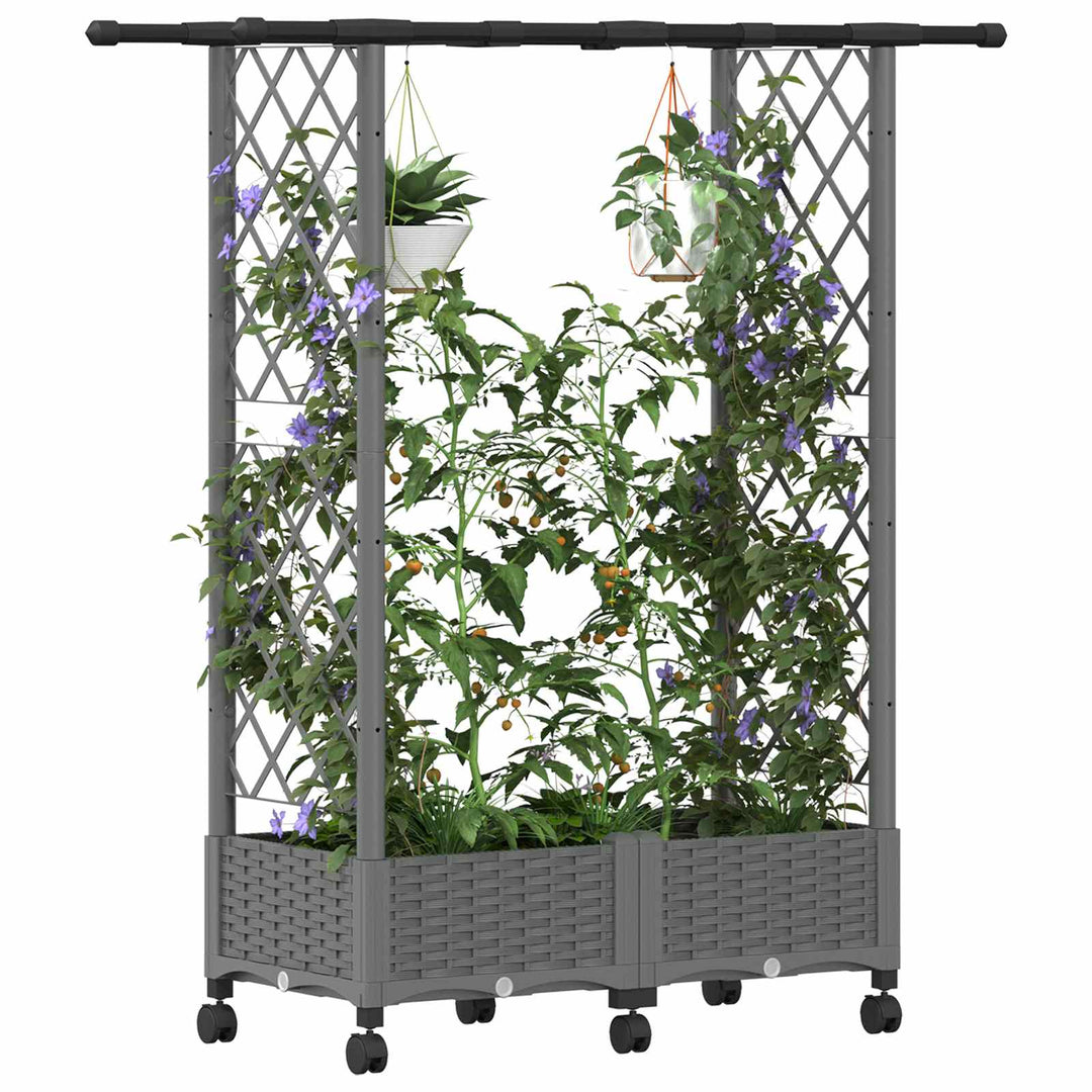 Hævet Bed med Trellis og Tag Lysegrå 122,5 x 40 x 127 cm PP