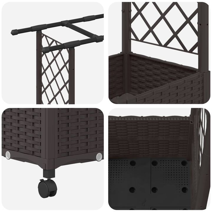 Hævet Bed med Trellis og Tag Brun 124,5 x 40 x 142 cm PP