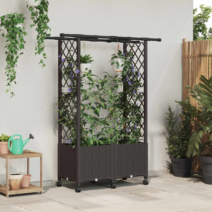 Hævet Bed med Trellis og Tag Brun 124,5 x 40 x 142 cm PP