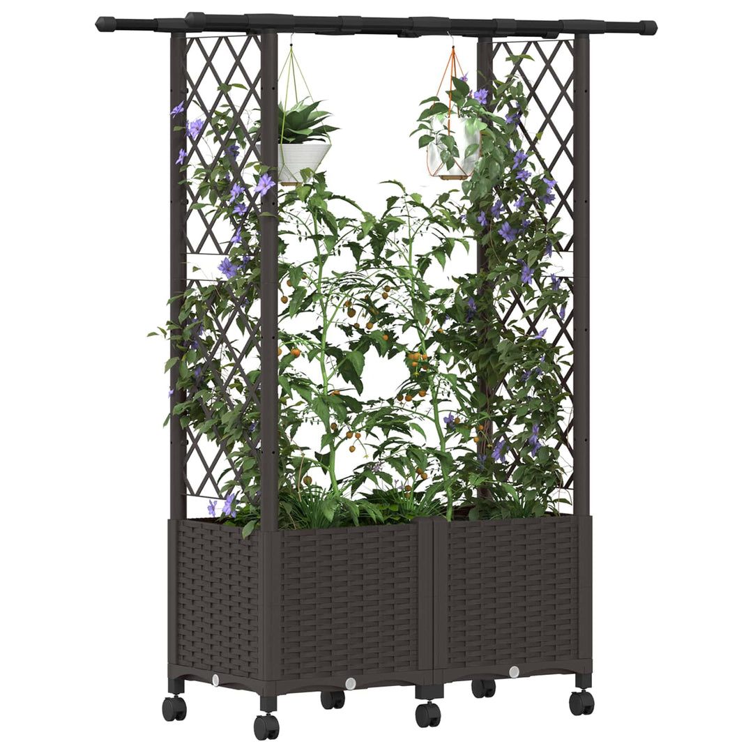 Hævet Bed med Trellis og Tag Brun 124,5 x 40 x 142 cm PP