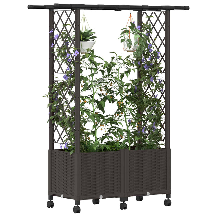 Hævet Bed med Trellis og Tag Brun 124,5 x 40 x 142 cm PP
