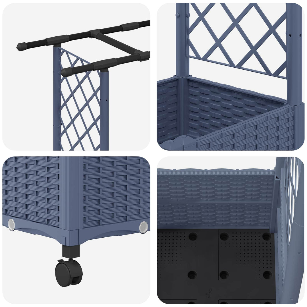 Hævet Bed med Trellis og Tag Grå 124,5 x 40 x 142 cm PP