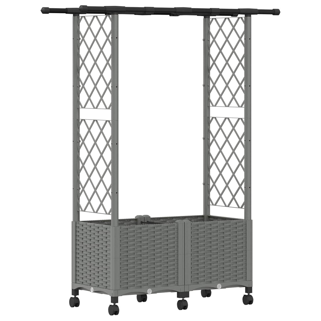 Hævet Bed med Trellis og Tag Lysegrå 124,5 x 40 x 142 cm PP