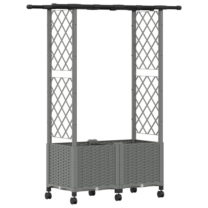 Hævet Bed med Trellis og Tag Lysegrå 124,5 x 40 x 142 cm PP