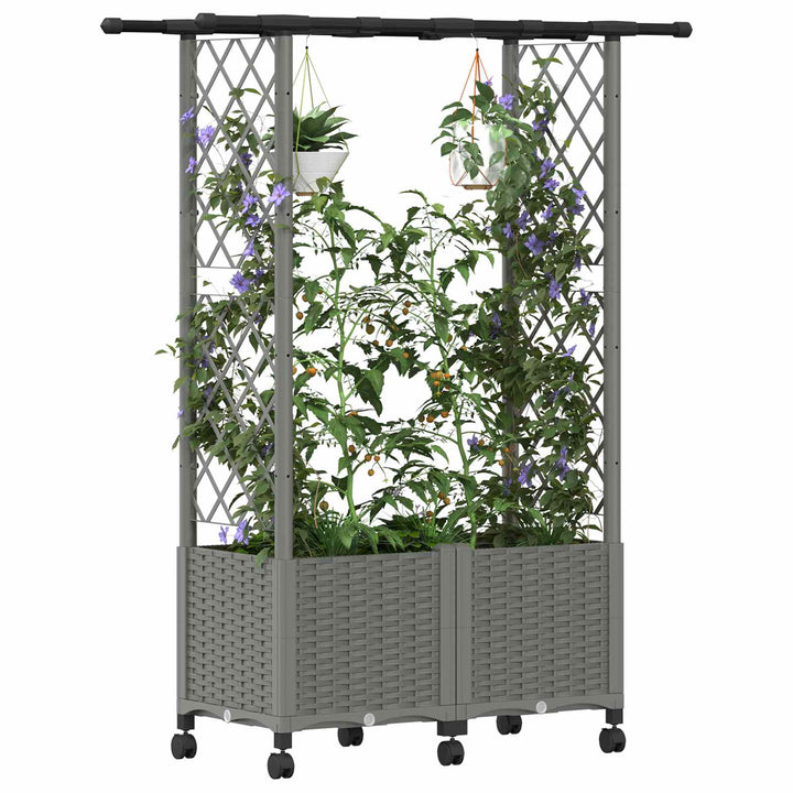 Hævet Bed med Trellis og Tag Lysegrå 124,5 x 40 x 142 cm PP
