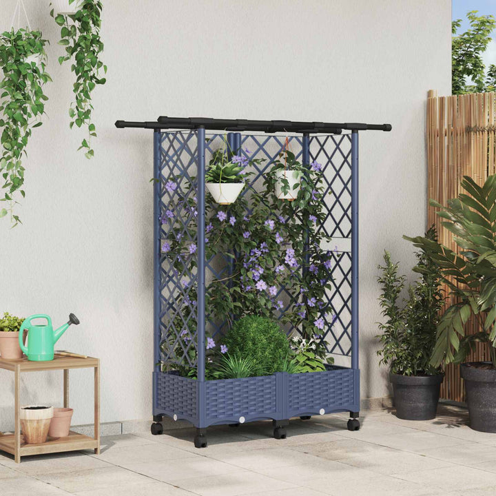 Hævet Bed med Trellis og Tag Grå 124 x 40 x 127 cm PP