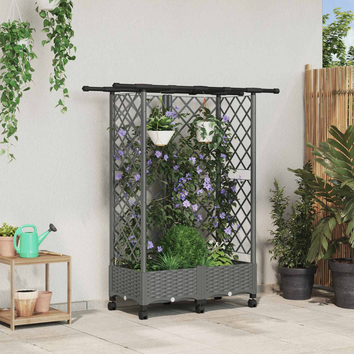 Hævet Bed med Trellis og Tag Lysegrå 124 x 40 x 127 cm PP