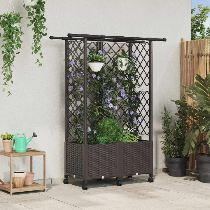 Hævet Bed med Trellis og Tag Brun 124 x 40 x 142 cm PP