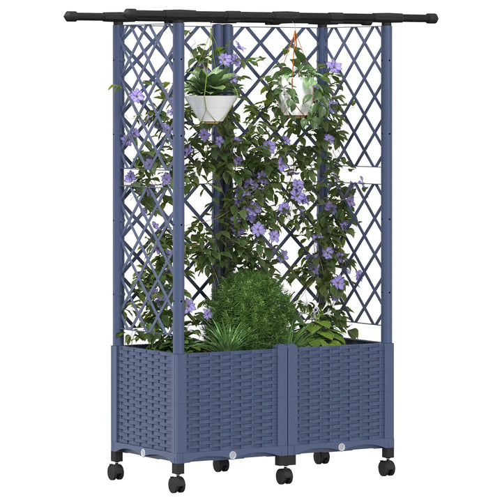 Hævet Bed med Trellis og Tag Grå 124 x 40 x 142 cm PP