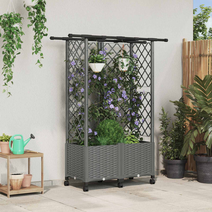 Hævet Bed med Trellis og Tag Lysegrå 124 x 40 x 142 cm PP