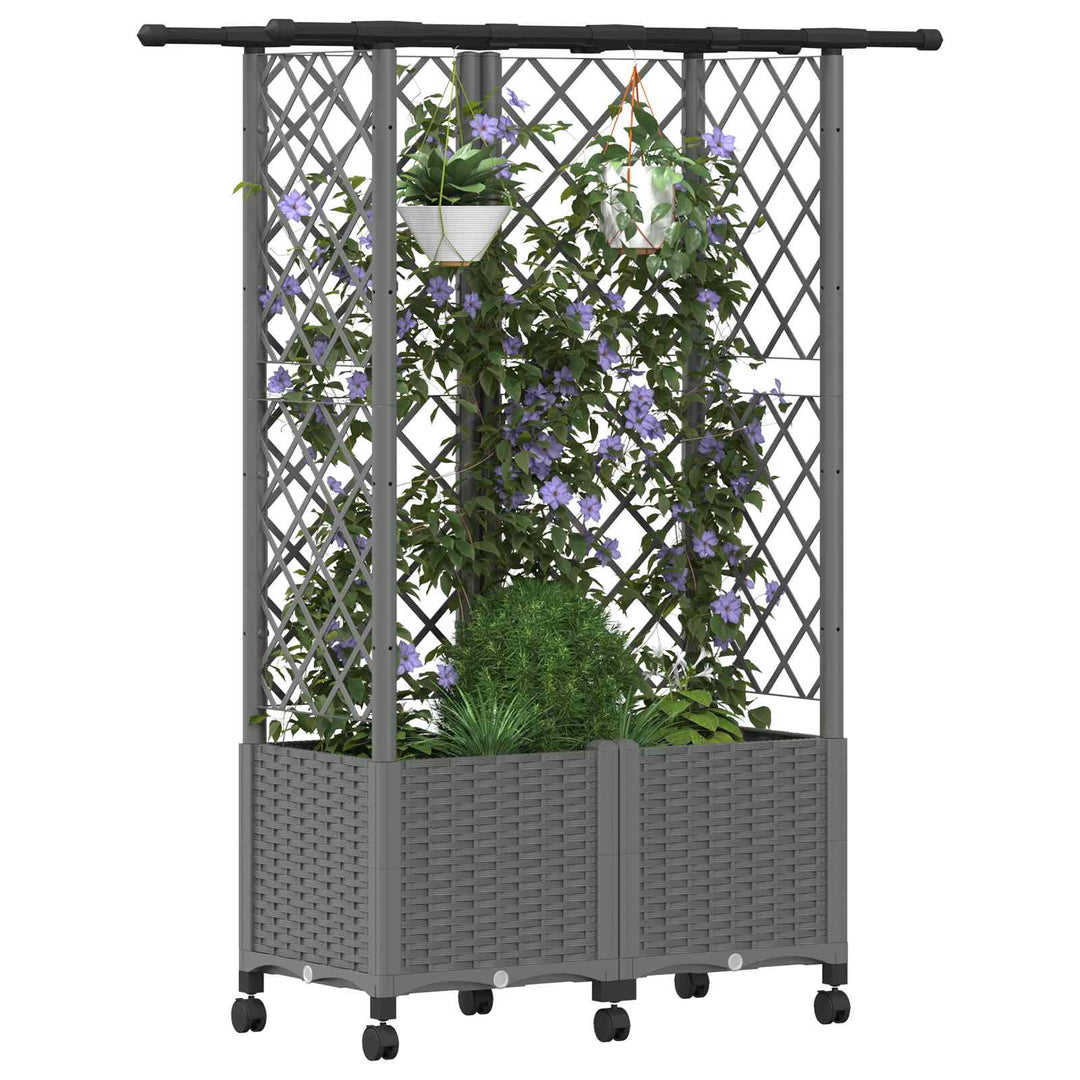 Hævet Bed med Trellis og Tag Lysegrå 124 x 40 x 142 cm PP