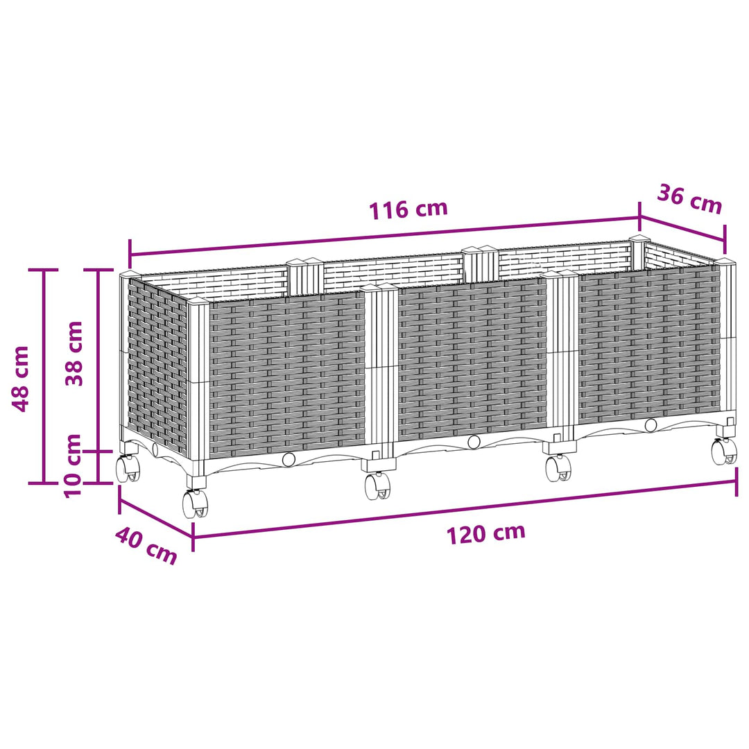 Havekrukke med hjul Brun 120 x 40 x 44 cm PP