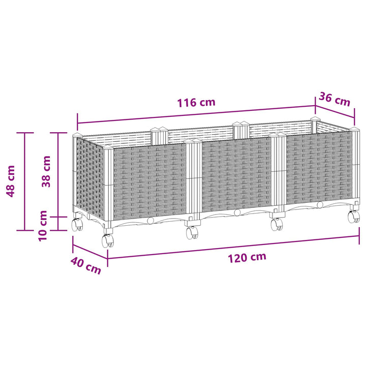 Havekrukke med hjul Lysegrå 120 x 40 x 48 cm PP
