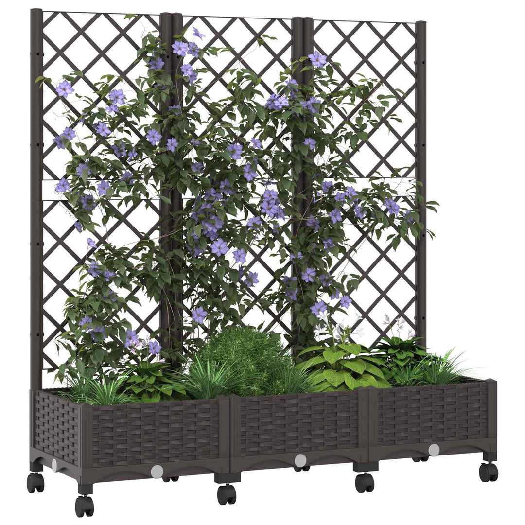 Haveplantekasse med espalier og hjul Brun 120 x 40 x 131,5 cm