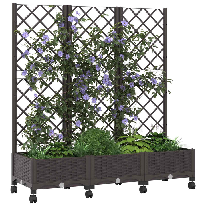 Haveplantekasse med espalier og hjul Brun 120 x 40 x 131,5 cm