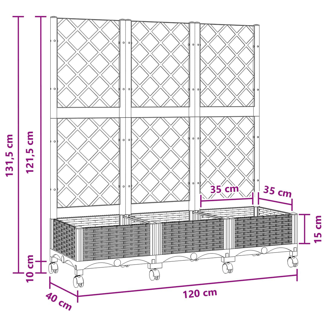 Haveplantekasse med espalier og hjul Brun 120 x 40 x 131,5 cm