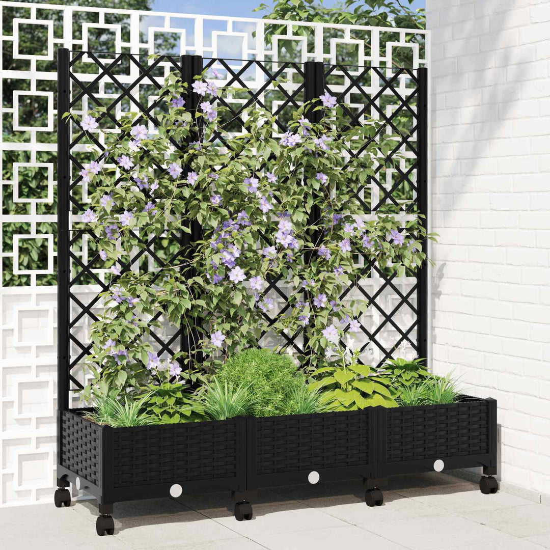 Haveplantekasse med espalier og hjul Sort 120 x 40 x 131,5 cm