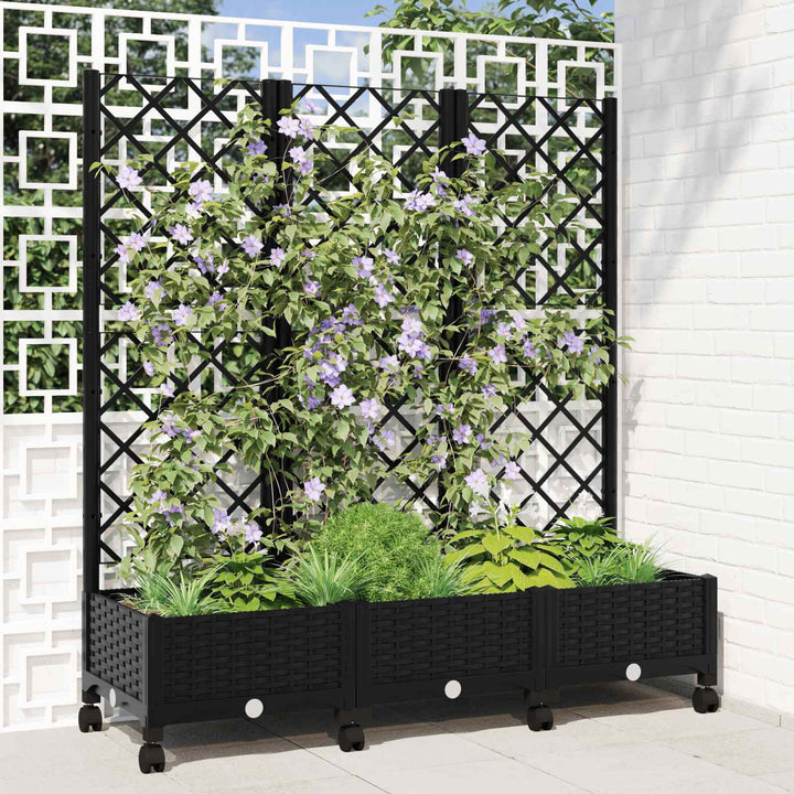 Haveplantekasse med espalier og hjul Sort 120 x 40 x 131,5 cm