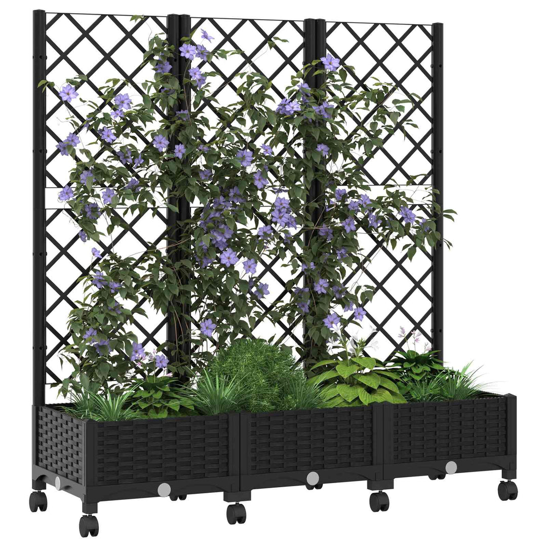 Haveplantekasse med espalier og hjul Sort 120 x 40 x 131,5 cm