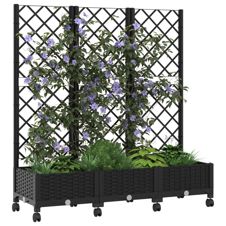 Haveplantekasse med espalier og hjul Sort 120 x 40 x 131,5 cm