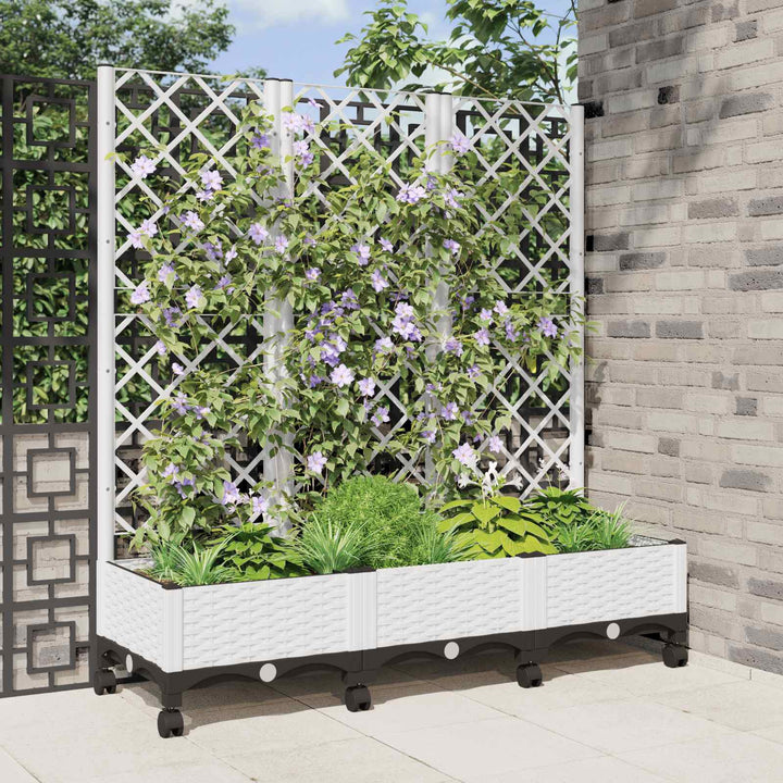 Haveplantekasse med espalier og hjul Hvid 120 x 40 x 131,5 cm