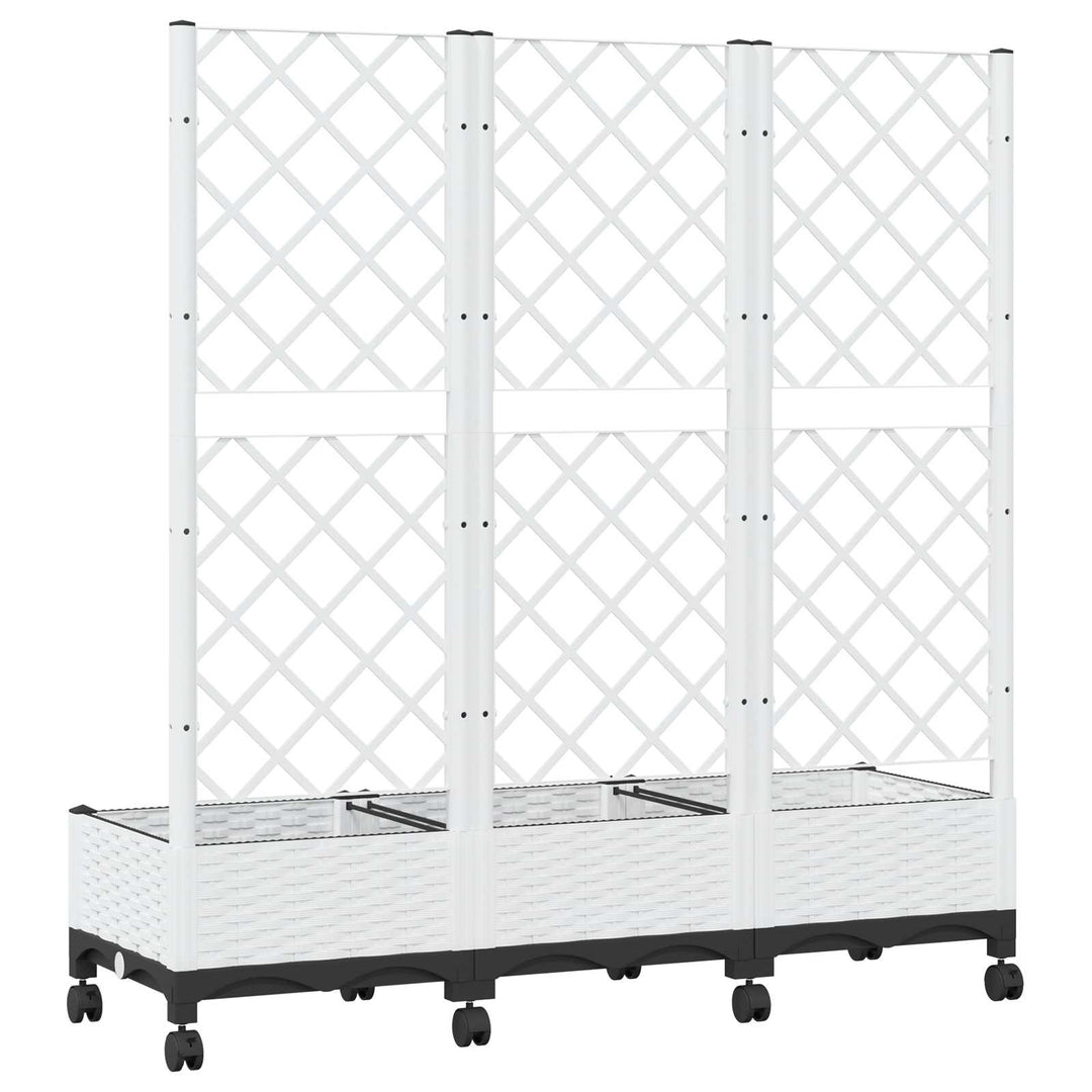 Haveplantekasse med espalier og hjul Hvid 120 x 40 x 131,5 cm