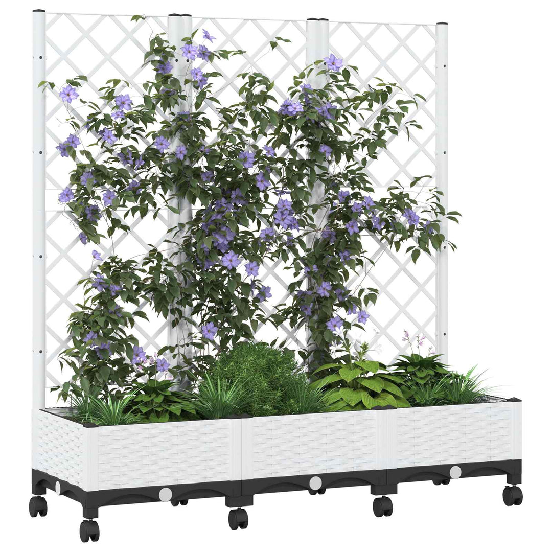 Haveplantekasse med espalier og hjul Hvid 120 x 40 x 131,5 cm