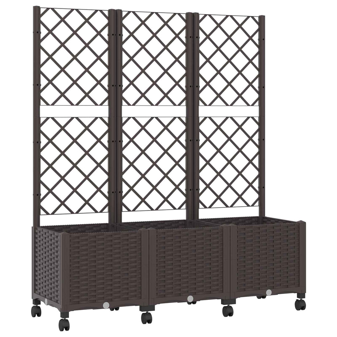 Haveplantekasse med espalier og hjul Brun 120 x 40 x 146 cm PP