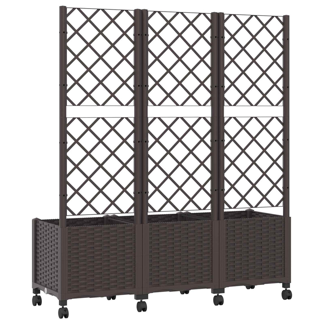 Haveplantekasse med espalier og hjul Brun 120 x 40 x 146 cm PP