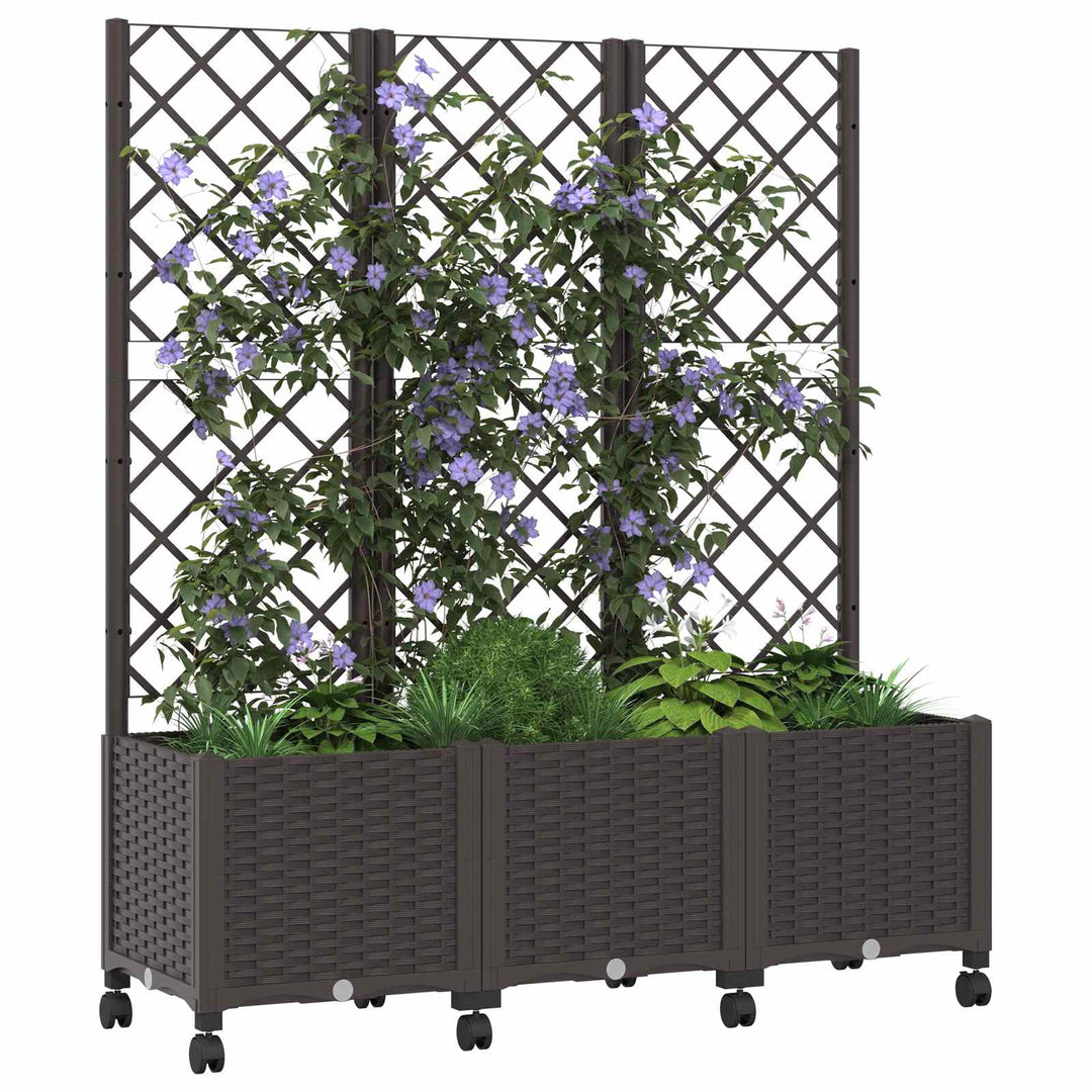 Haveplantekasse med espalier og hjul Brun 120 x 40 x 146 cm PP