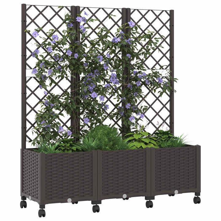 Haveplantekasse med espalier og hjul Brun 120 x 40 x 146 cm PP