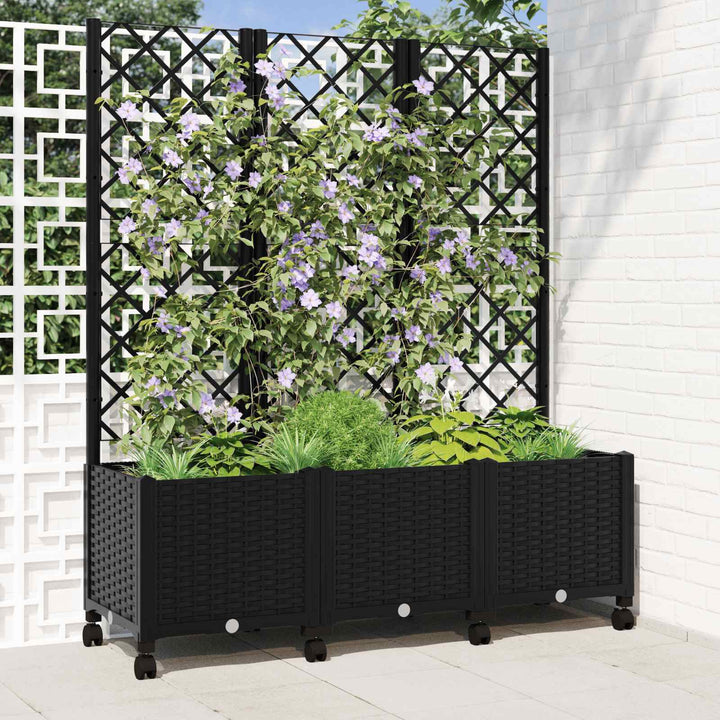 Haveplantekasse med espalier og hjul Sort 120 x 40 x 146 cm PP