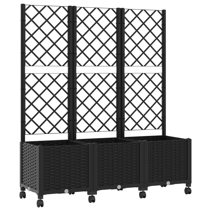 Haveplantekasse med espalier og hjul Sort 120 x 40 x 146 cm PP