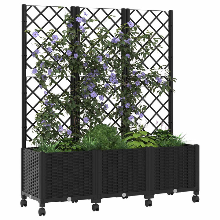 Haveplantekasse med espalier og hjul Sort 120 x 40 x 146 cm PP