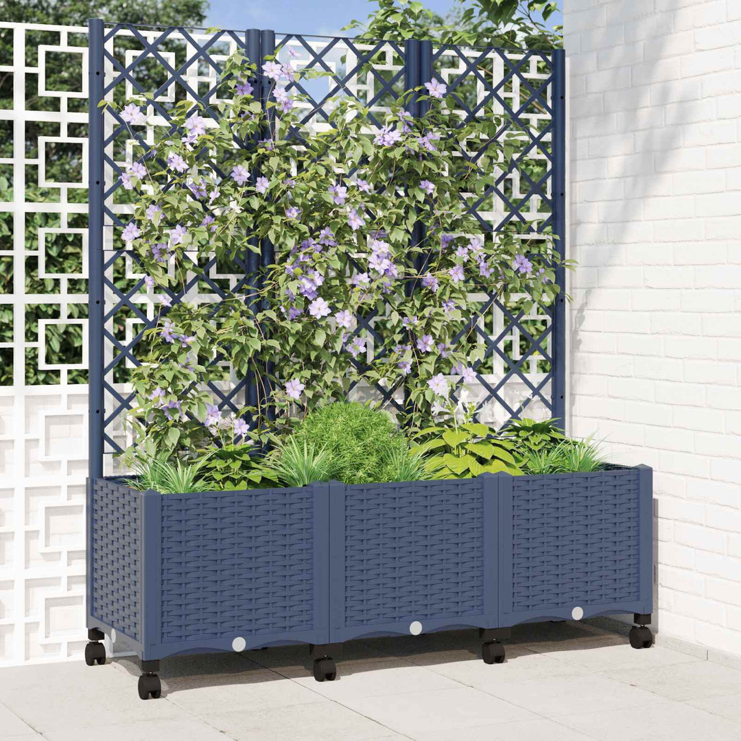 Haveplantekasse med espalier og hjul Blå Grå 120 x 40 x 146 cm
