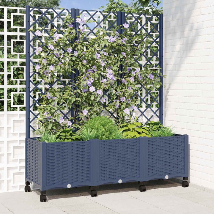 Haveplantekasse med espalier og hjul Blå Grå 120 x 40 x 146 cm