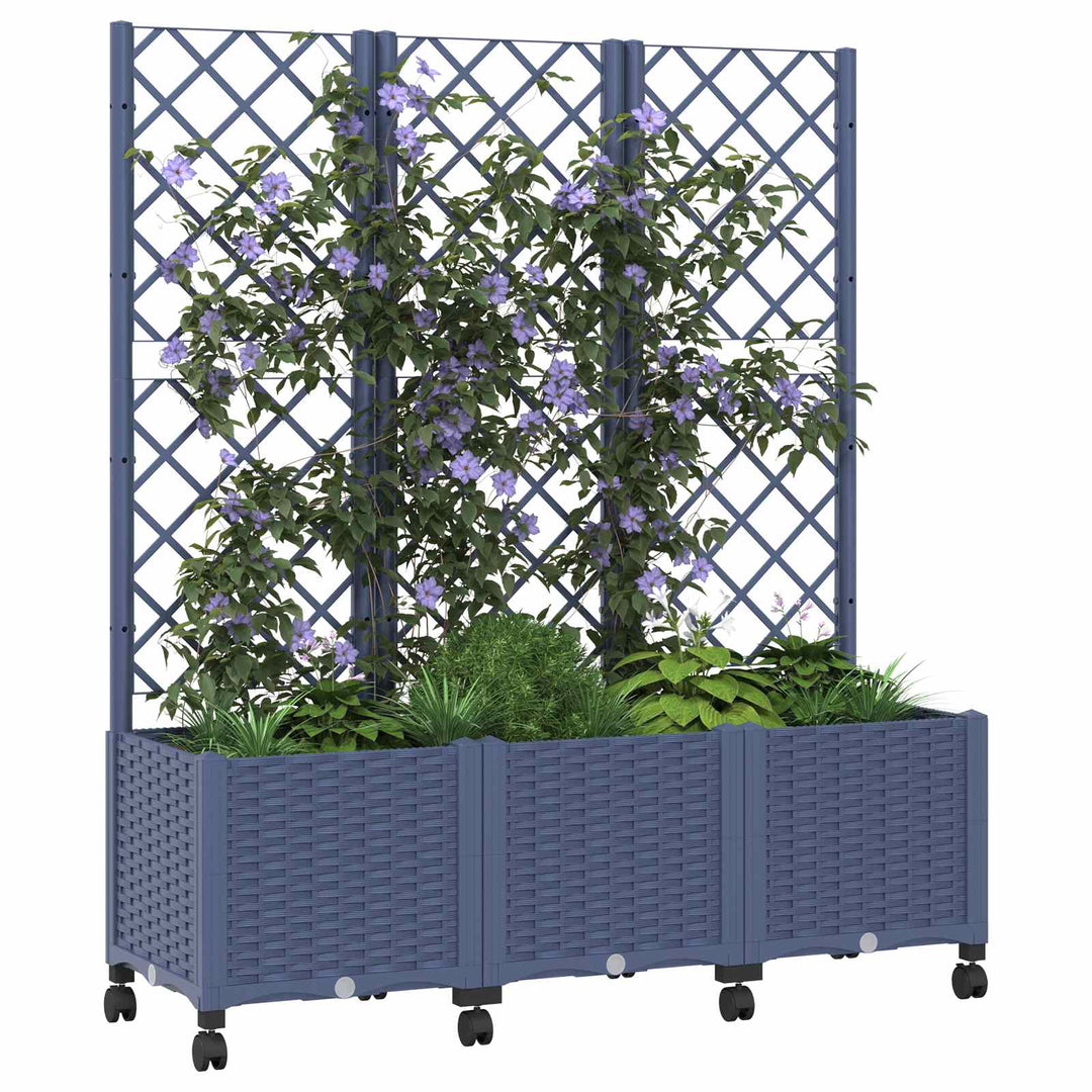 Haveplantekasse med espalier og hjul Blå Grå 120 x 40 x 146 cm