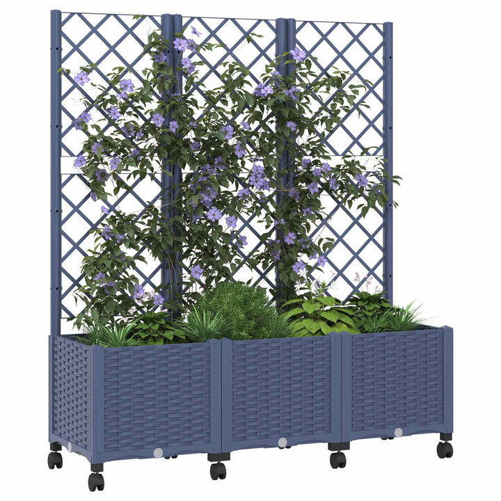 Haveplantekasse med espalier og hjul Blå Grå 120 x 40 x 146 cm