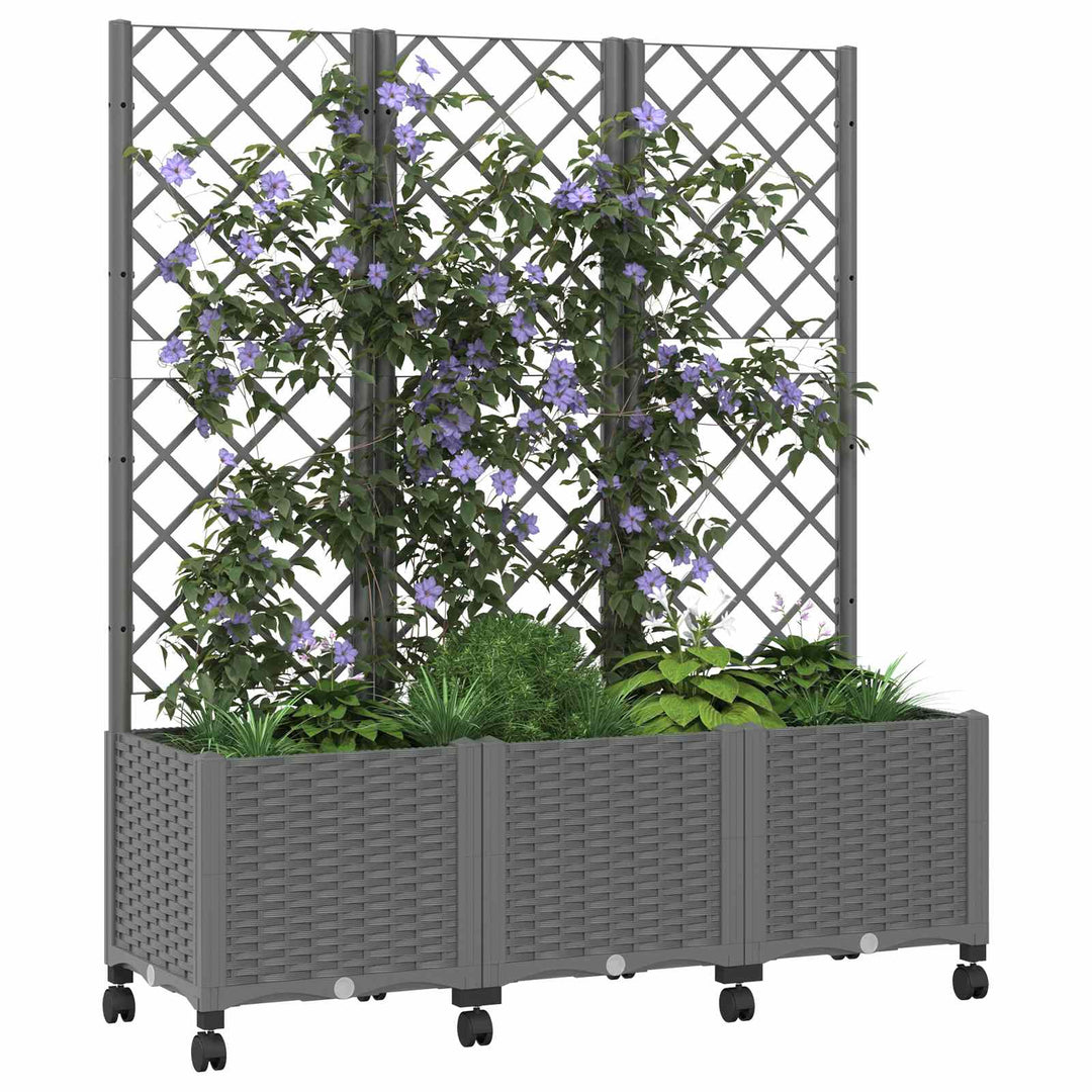 Haveplantekasse med espalier og hjul Lysegrå 120 x 40 x 146 cm