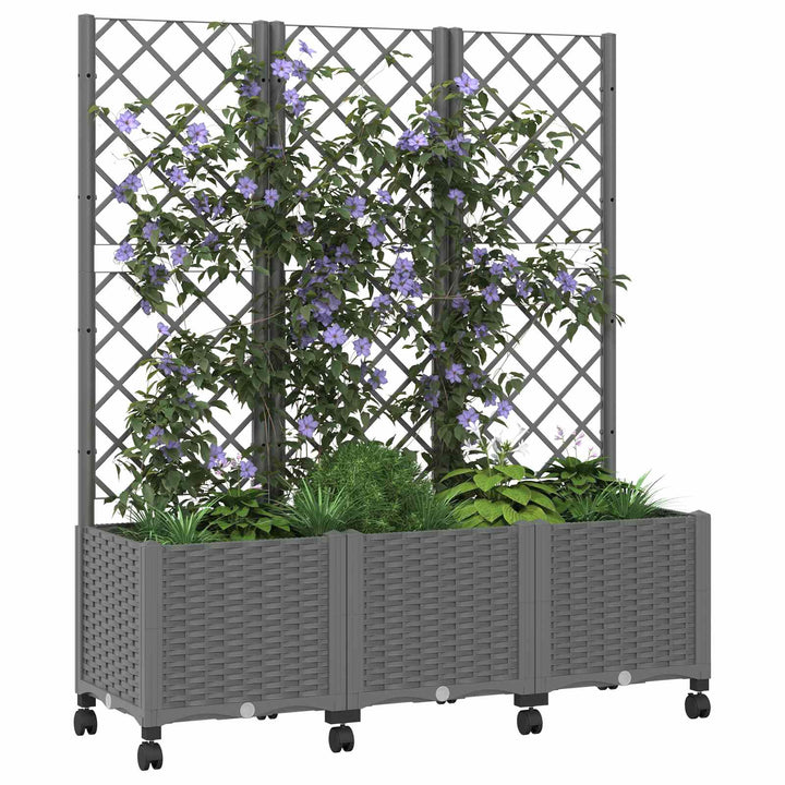 Haveplantekasse med espalier og hjul Lysegrå 120 x 40 x 146 cm