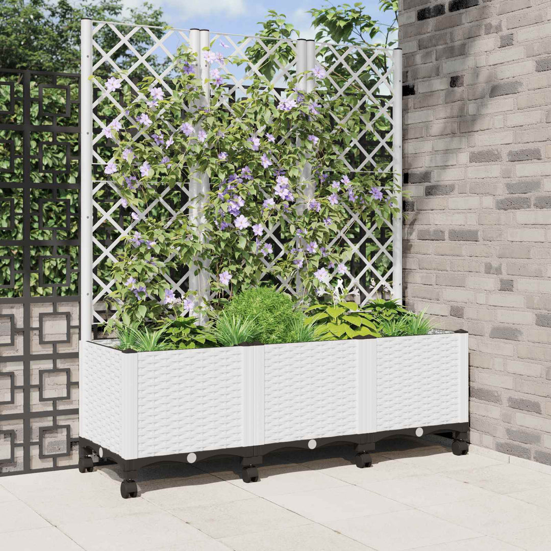 Haveplantekasse med espalier og hjul Hvid 120 x 40 x 146 cm PP